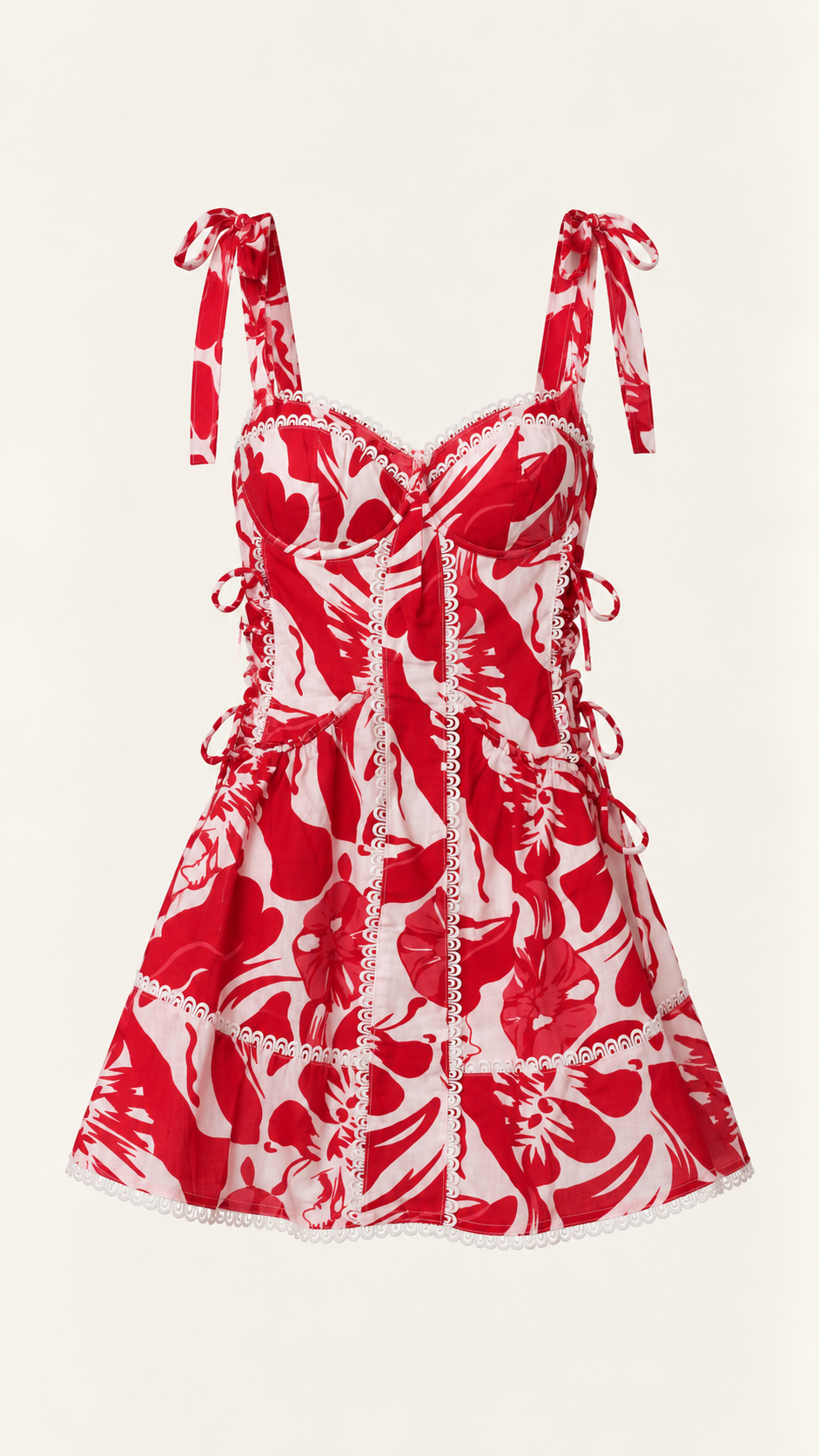Vestido mini floral rojo detalle
