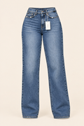 Jeans rectos de tiro alto en denim medio