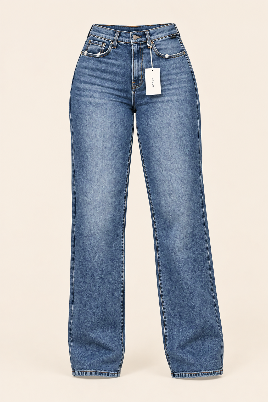 Jeans rectos de tiro alto en denim medio