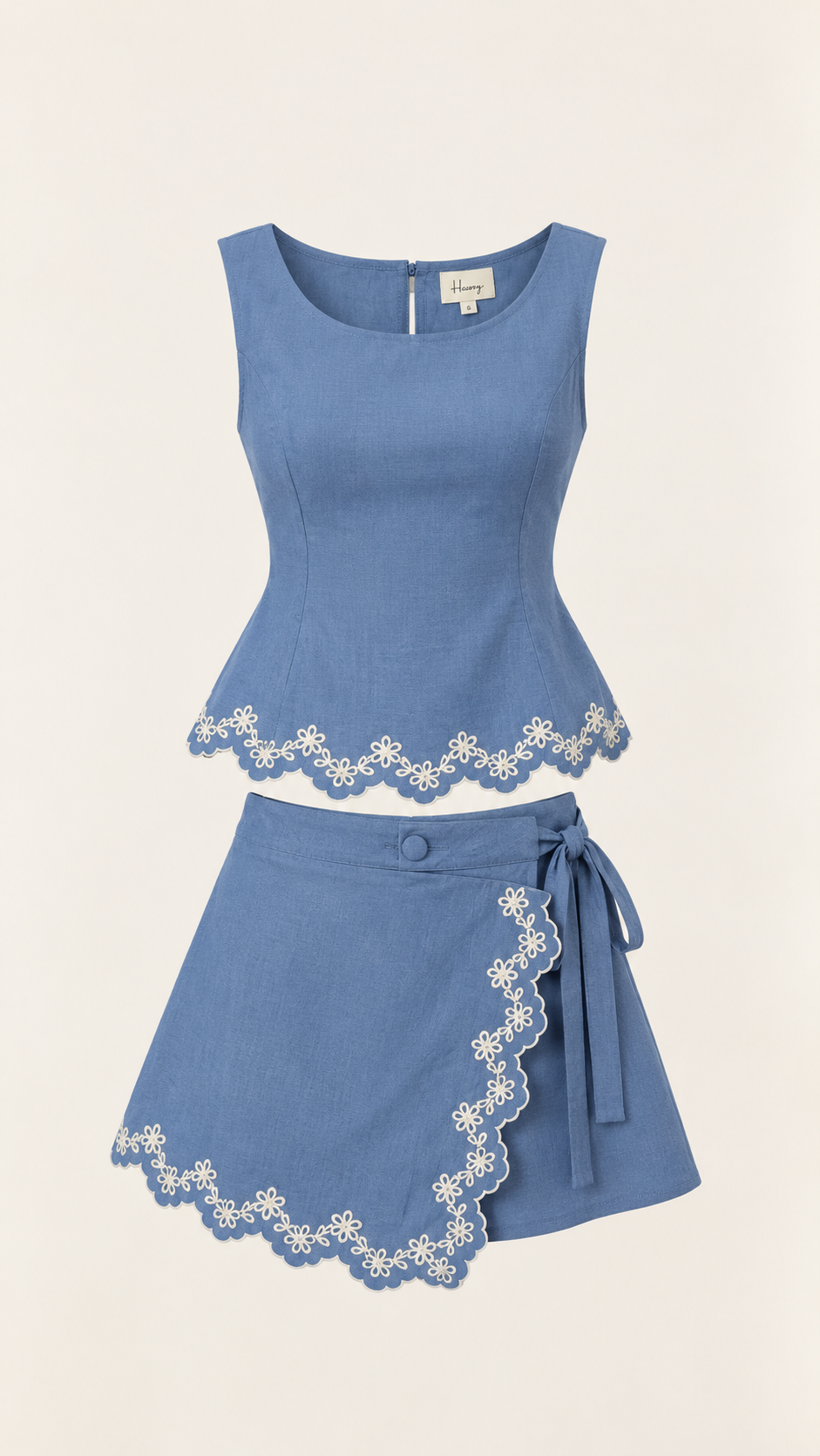 Set azul bordado floral, diseño