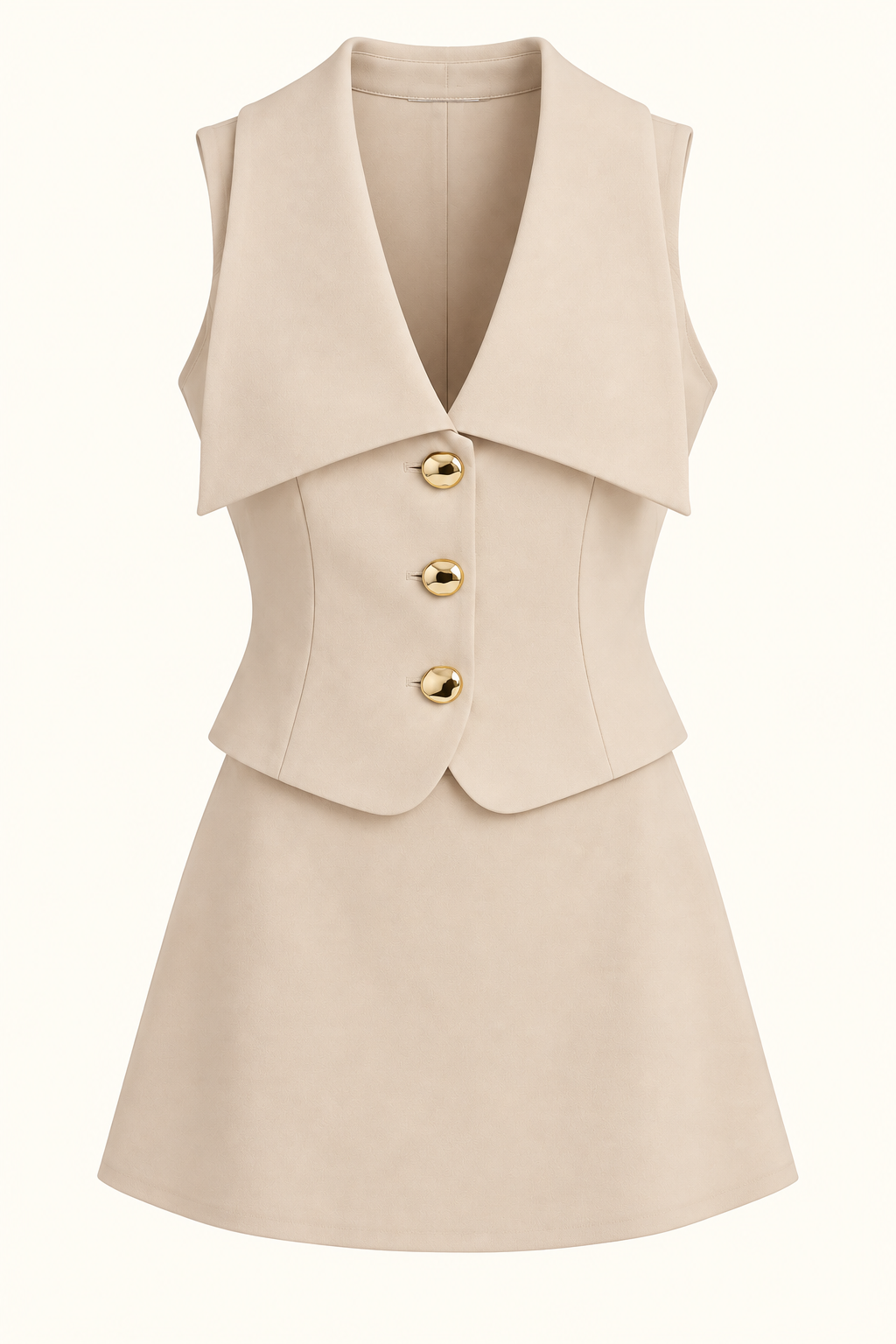 Set Beige Chaleco y Falda Mini