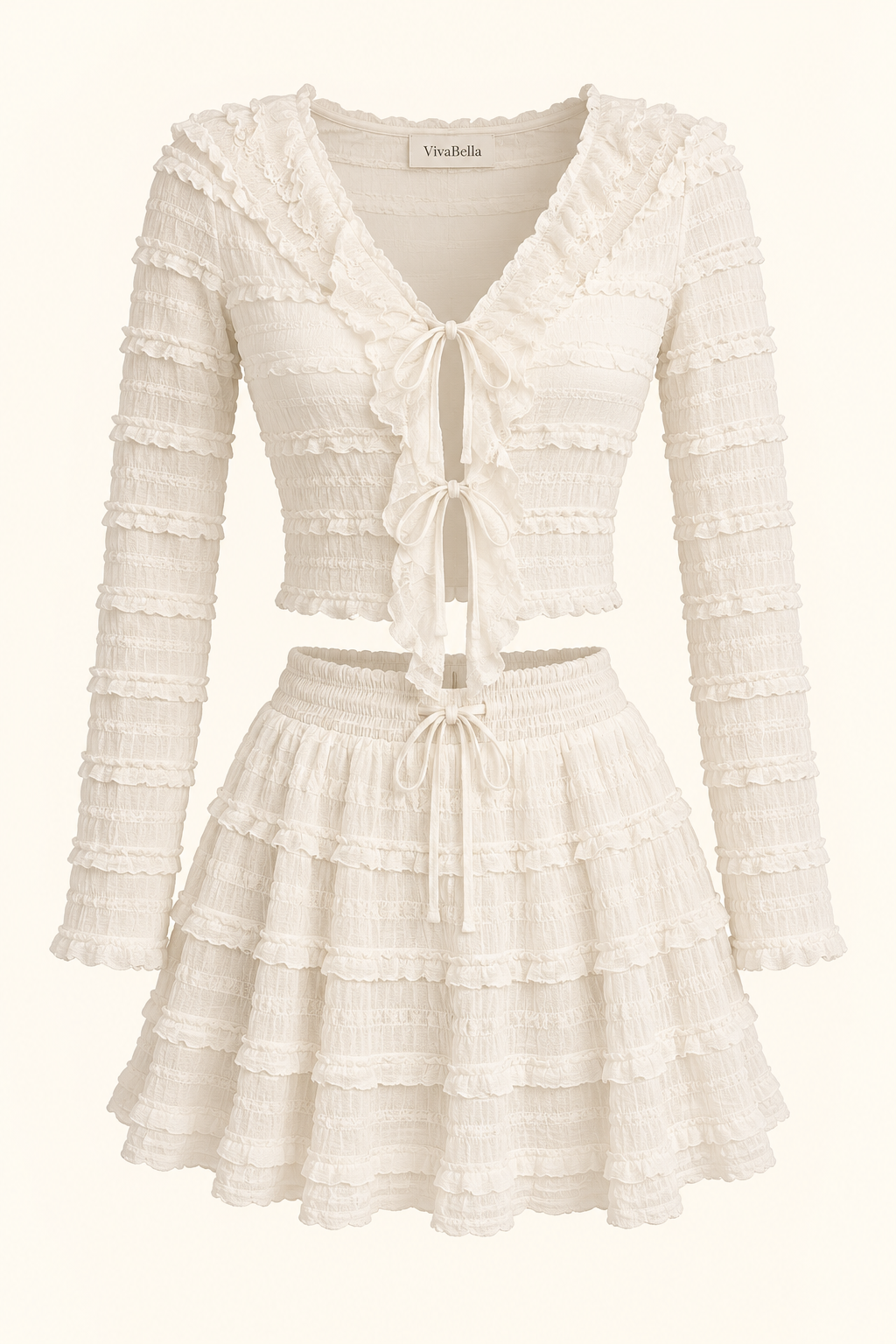 Set Blanco Crop Top y Falda Ruffle