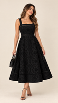 Vestido negro floral midi