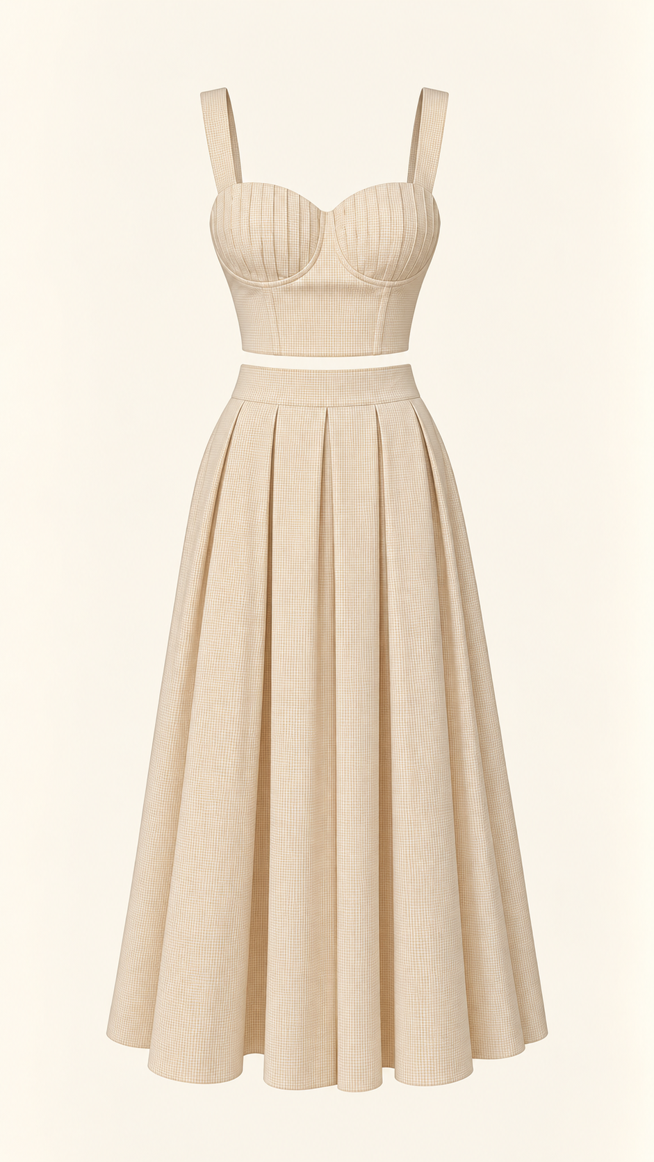 Set Beige Corset y Falda Midi Plisada