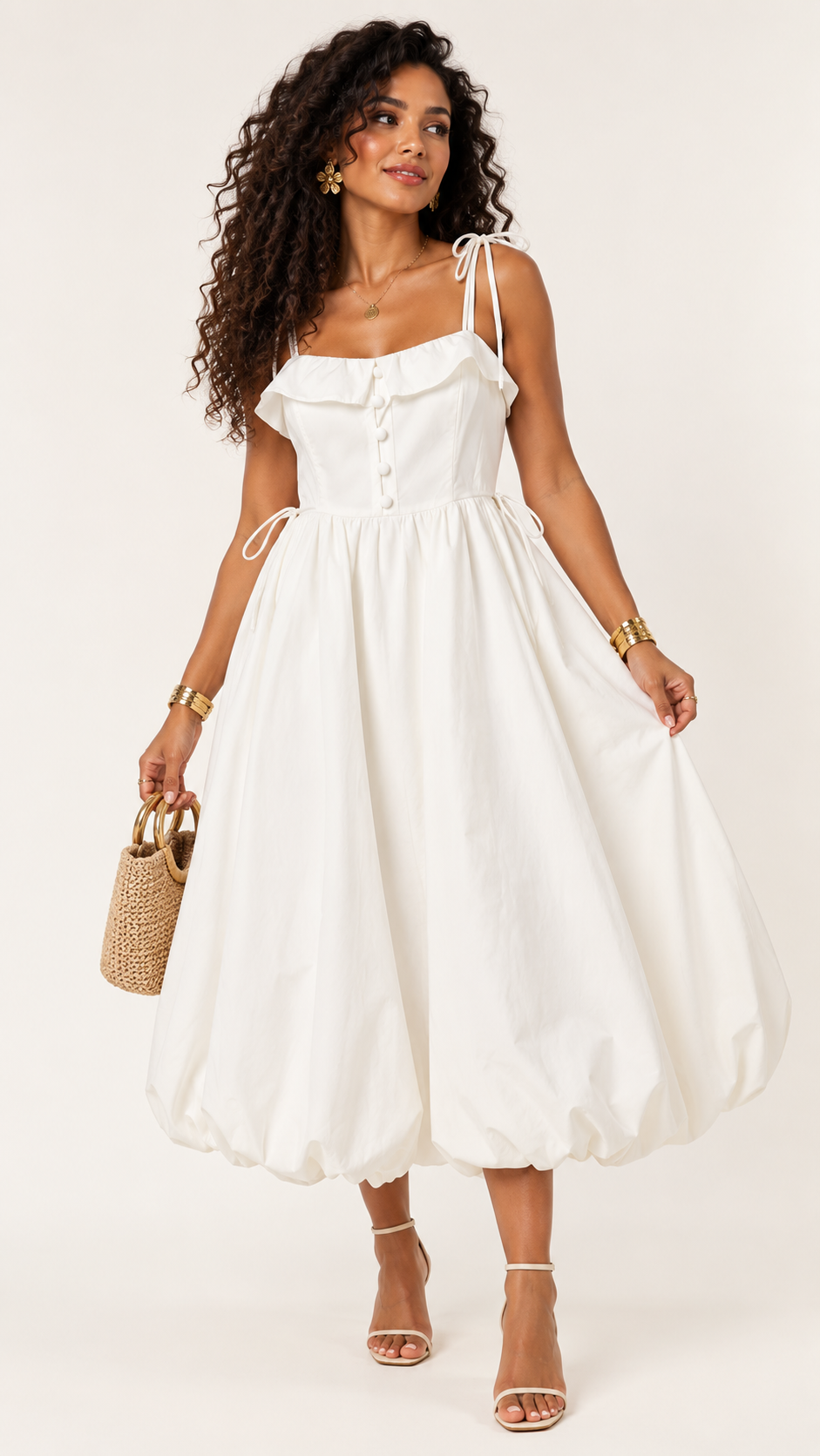 Vestido blanco bubble con tirantes de moño