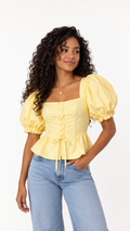 Blusa amarilla corset, modelo