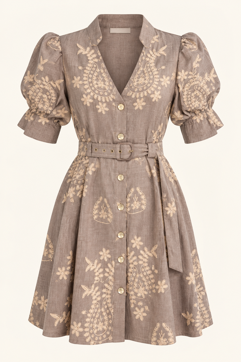 Vestido Gris Floral Bordado