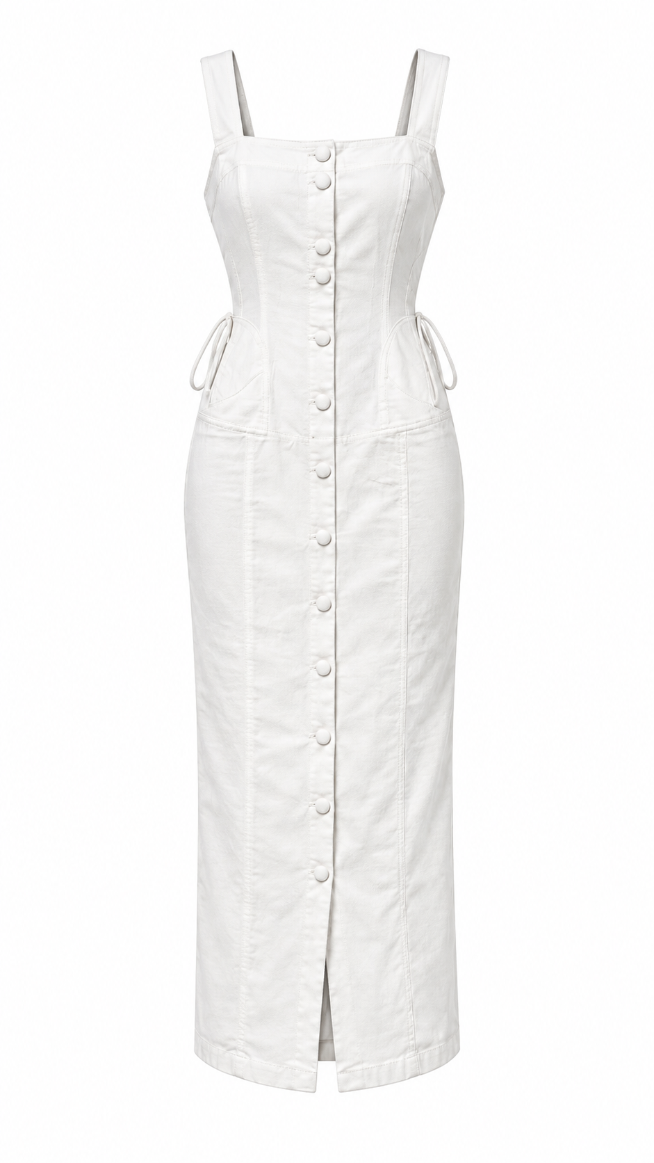 Vestido blanco botonado midi con lazos